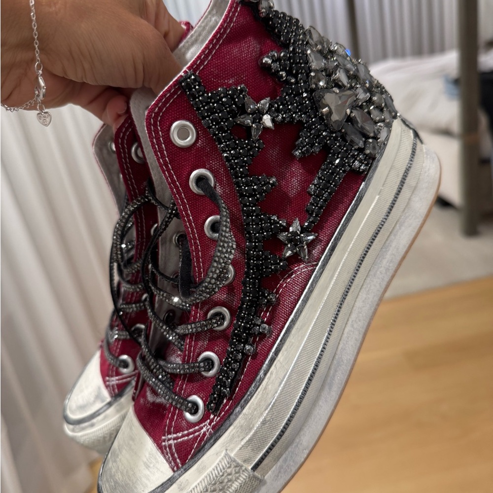 Embellished Red High-Top Sneakers - one of a kind